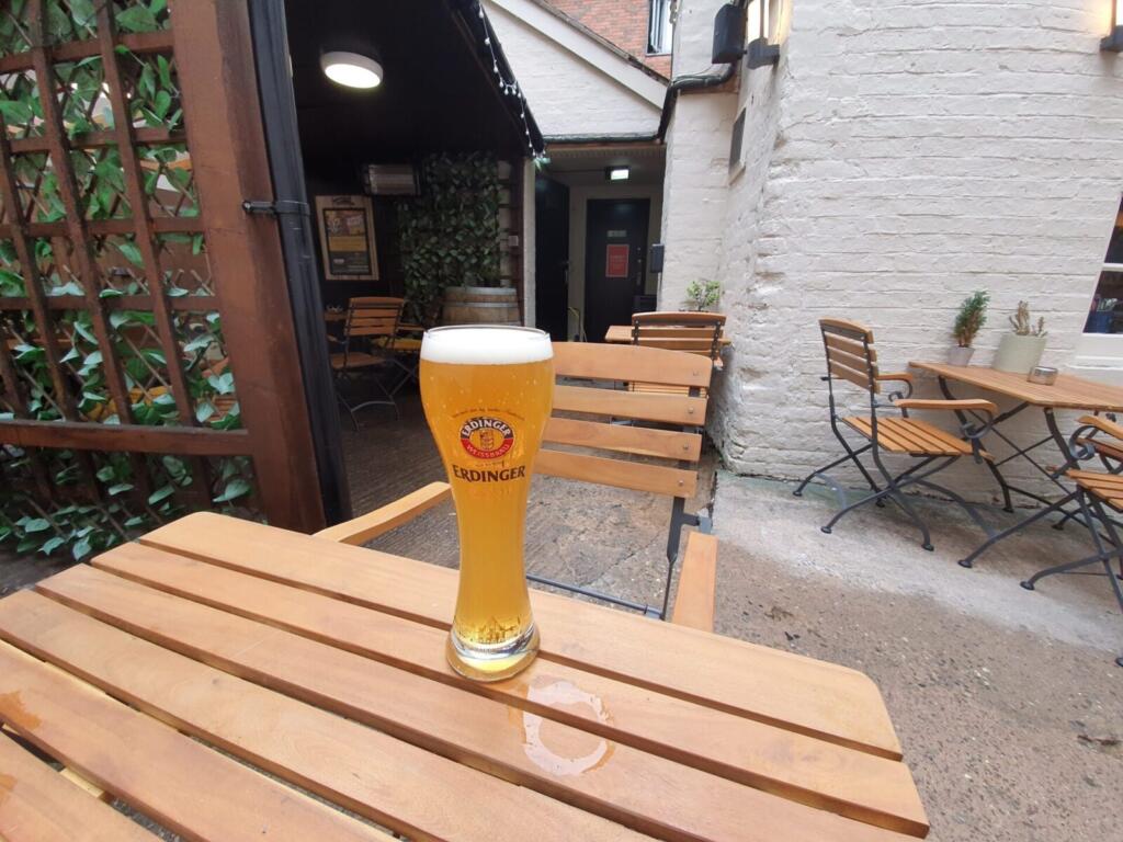 Erdinger in the Bulls Head Beer Garden