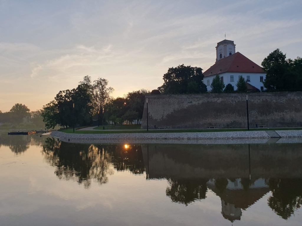 Sunrise Gyor Castle Walls and river