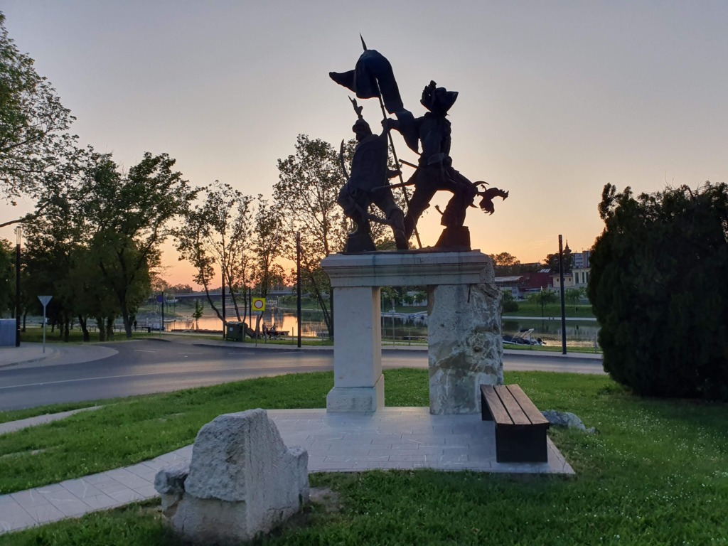 The statue of Miklós Pálffy and Adolf Schwarzenberg Sunset Gyor