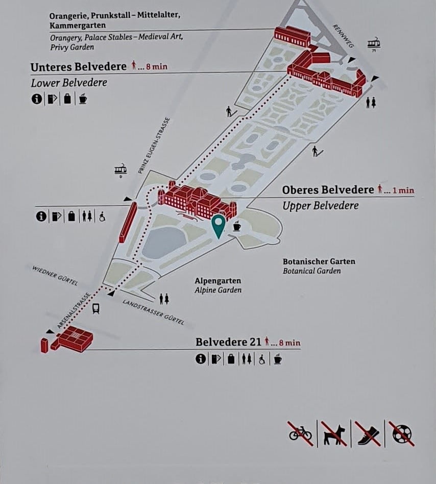 Belvedere Palace Gardens map showing Upper and Lower Belvedere