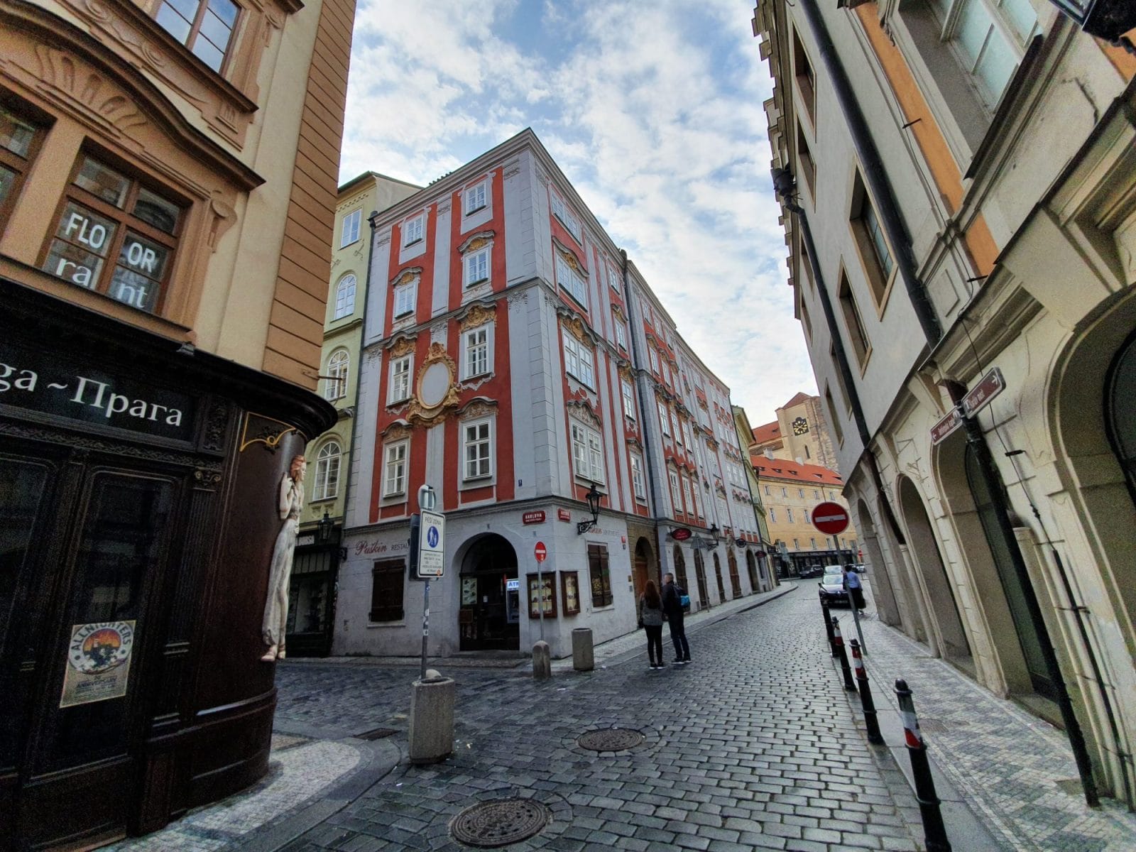 white-red building