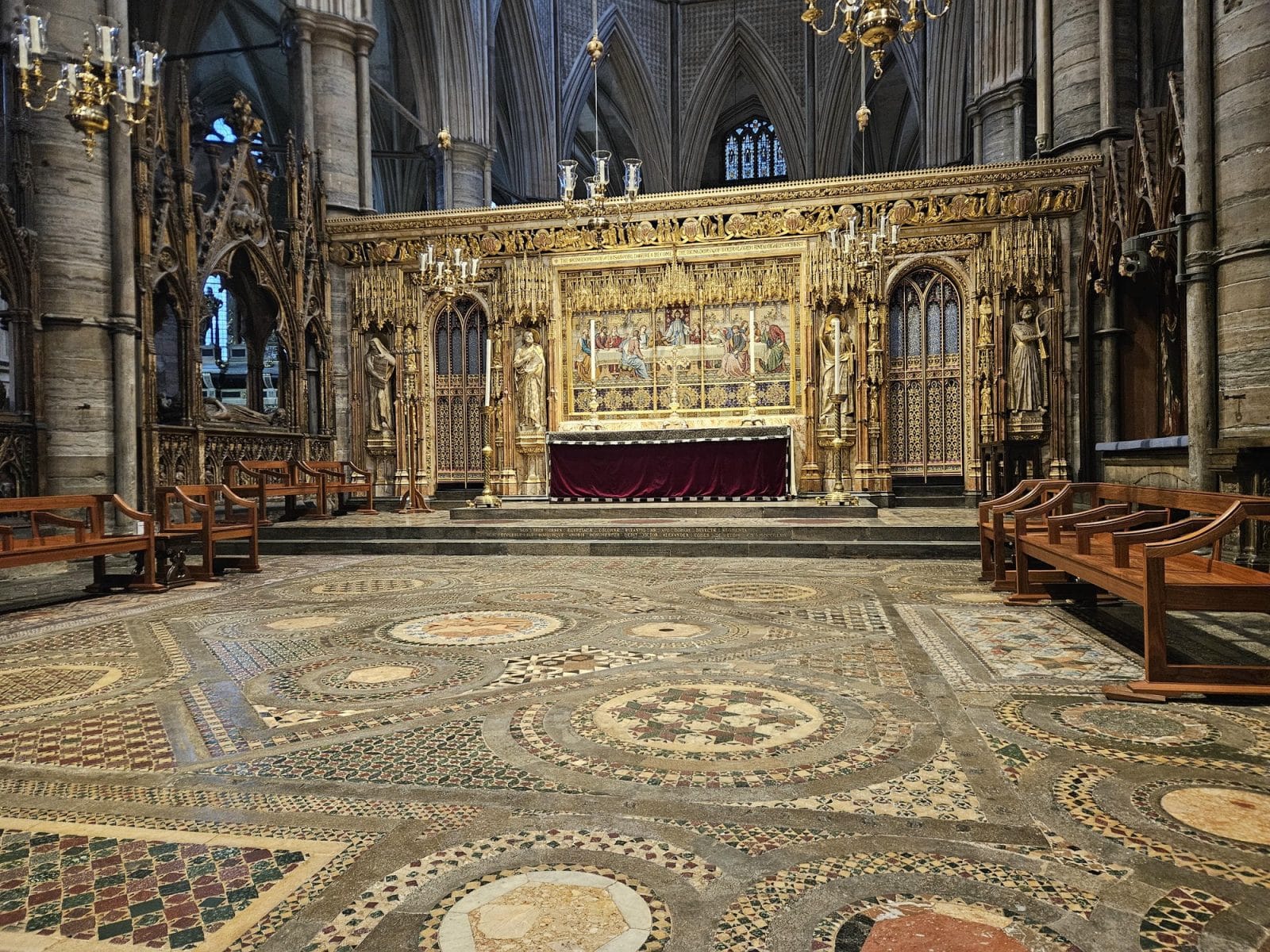 High Altar and the Cosmati pavement located in the Sanctuary of Westminster Abbey