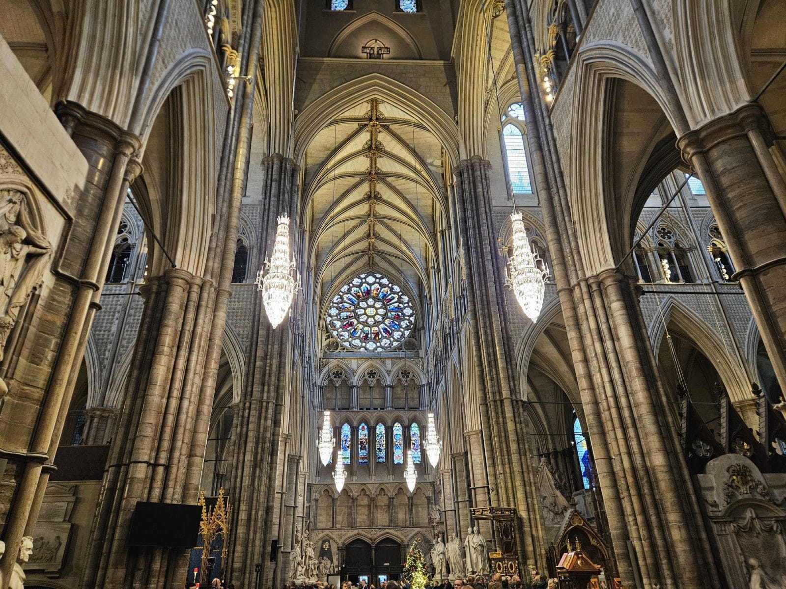 nave and the large stained glass rose window