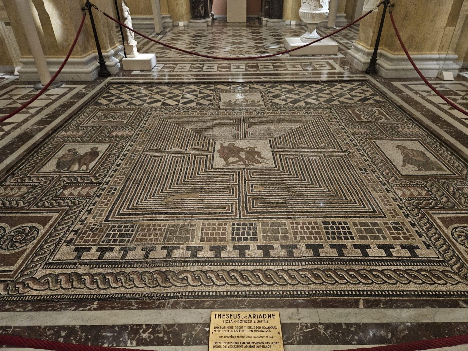 Roman tile mosaic, featuring Theseus and the Minotaur